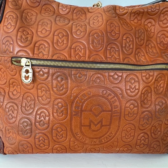 MARINO ORLANDI Italy Monogram Cognac Brown Leather Oversized Hobo Shoulder Bag - Picture 6 of 15
